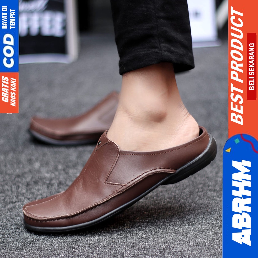 ABRHM x Sandal Slide Pria Sandal Slop Pria Kulit Asli Sendal Selop Cowok / Cowo Ori Keren Kekinian