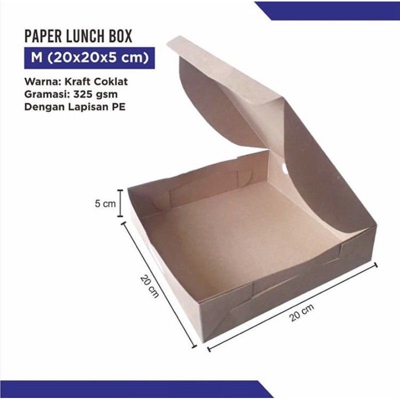 

BOX DUS KARDUS KOTAK PIZZA ROTI KUE BROWNIES 20x20x5 cm @10pcs KRAFT 325 gsm LAMINASI