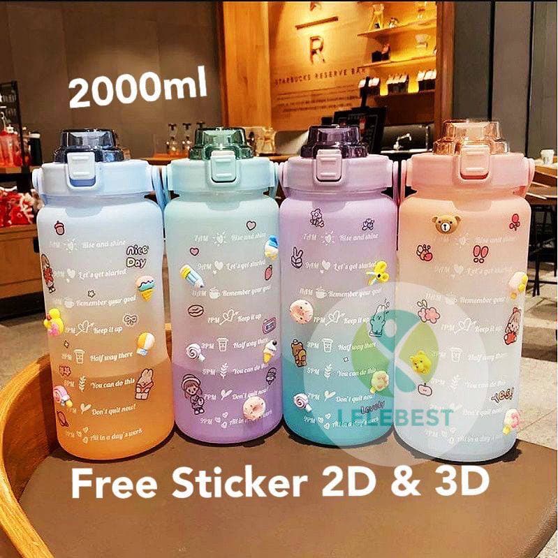 [Emperor] BOTOL MINUM 2 LITER RAINBOW PENANDA WAKTU MOTIVASI QUITFIT BT06