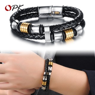 OLEVS Gelang  Tangan  Strap Kulit Kepang Lilit untuk  Pria 