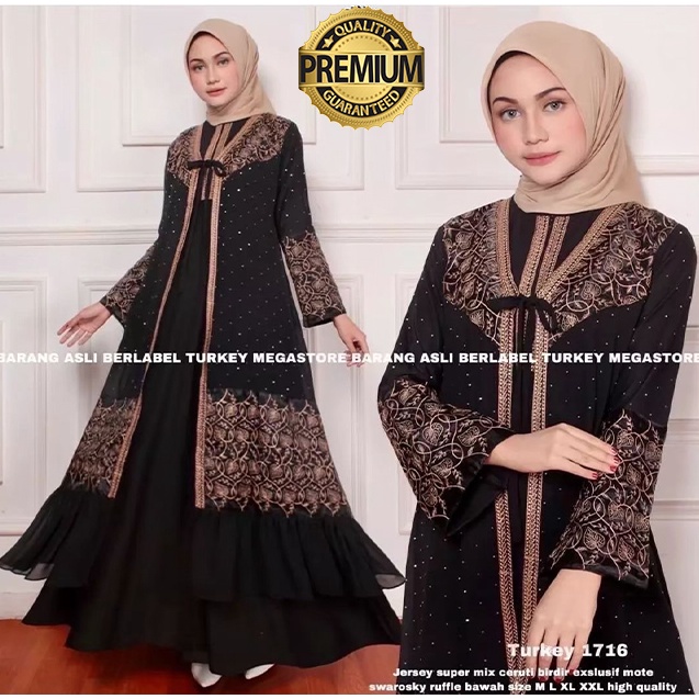 Gamis Abaya Hitam Turky Terbaru Baju Gamis Wanita Muslim Mewah Jahitan Bordir Premium Quality
