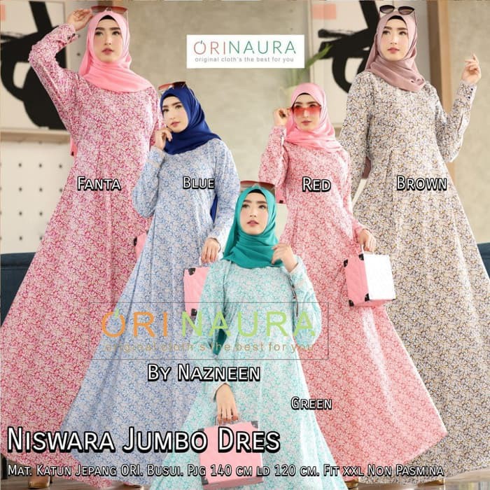 Gamis Niswara Jumbo Ori Naura Longdress Maxi  Material Katun Jepang