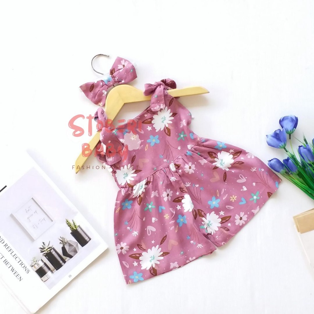 stoberi baby - BBB JUMPSUIT HANA setelan anak perempuan jumper bayi motif bunga lucu free headband PART 1