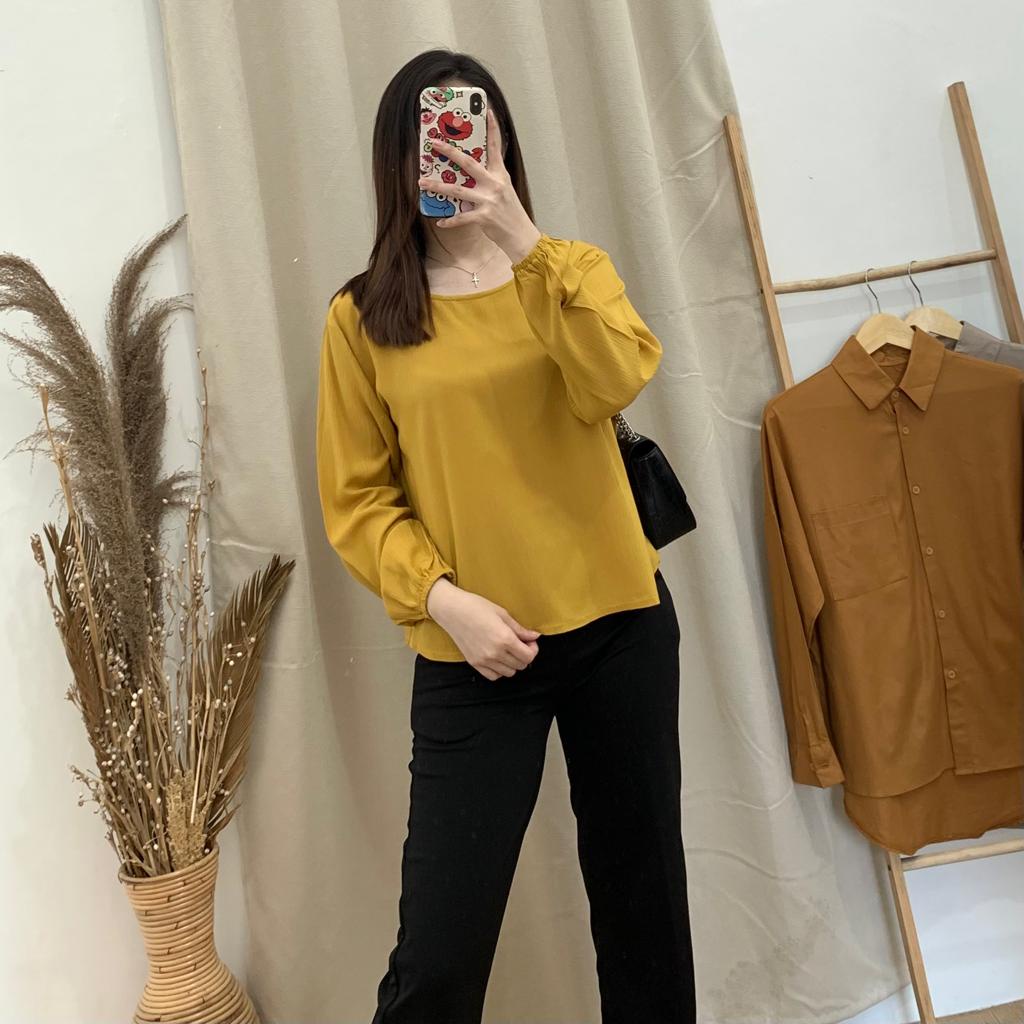Ally Crinkle Top - PLENARIO ID | Kemeja wanita - Blouse Wanita - Atasan wanita - COD-Mustard