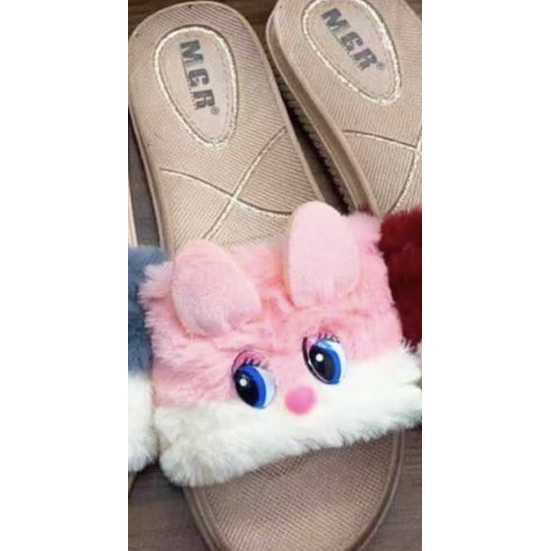 Sandal Slop Bulu Korea Bunny Rabbit Kelinci Wanita Cute Imut Lucu Cantik Sol Tebal Premium MGR Mokaya Morego Balance / A68 (36/40)