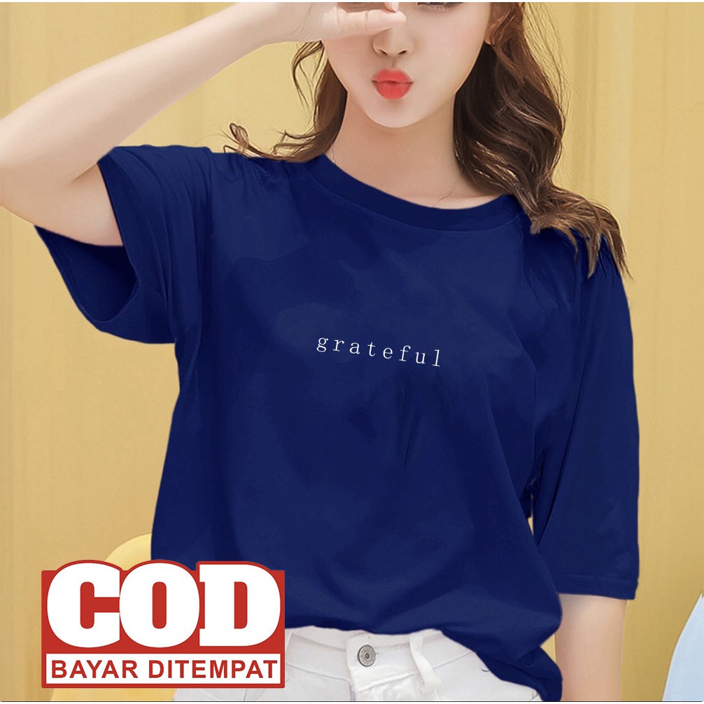 DINO CLOTHING - KAOS GRATEFUL/KAOS KATUN COMBED / BISA COD / KAOS OVERSIZE/KAOS WANITA-NAVY