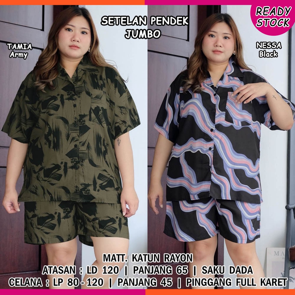 BIGCLO - (COD) Setelan Pendek Jumbo Atasan Dan Celana Wanita Bigsize