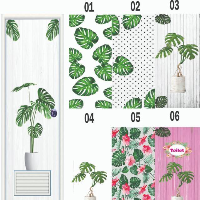 Stiker pintu kamar mandi daun termurah