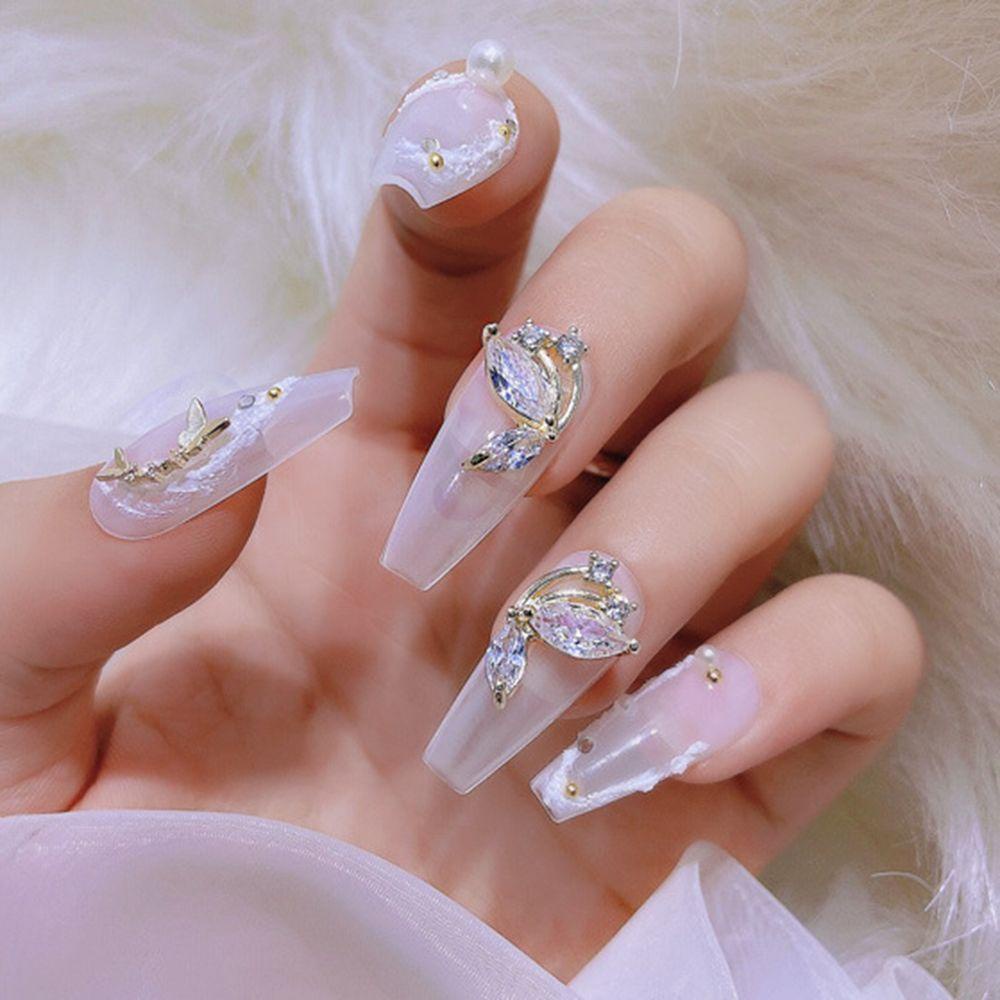 Agustina Ikatan Simpul Kuku Berlian Imitasi Gaya Jepang Zirkon Mutiara Mewah Kupu-Kupu Rantai Liontin DIY Nail Art Dekorasi