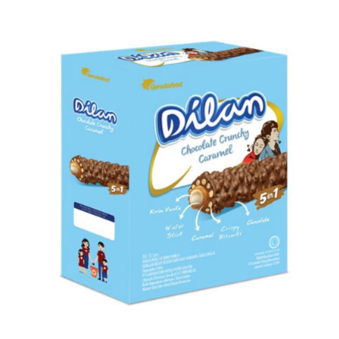 BOX - Dilan Crunchy Choco Caramel 12x24g Wafer Roll Cokelat