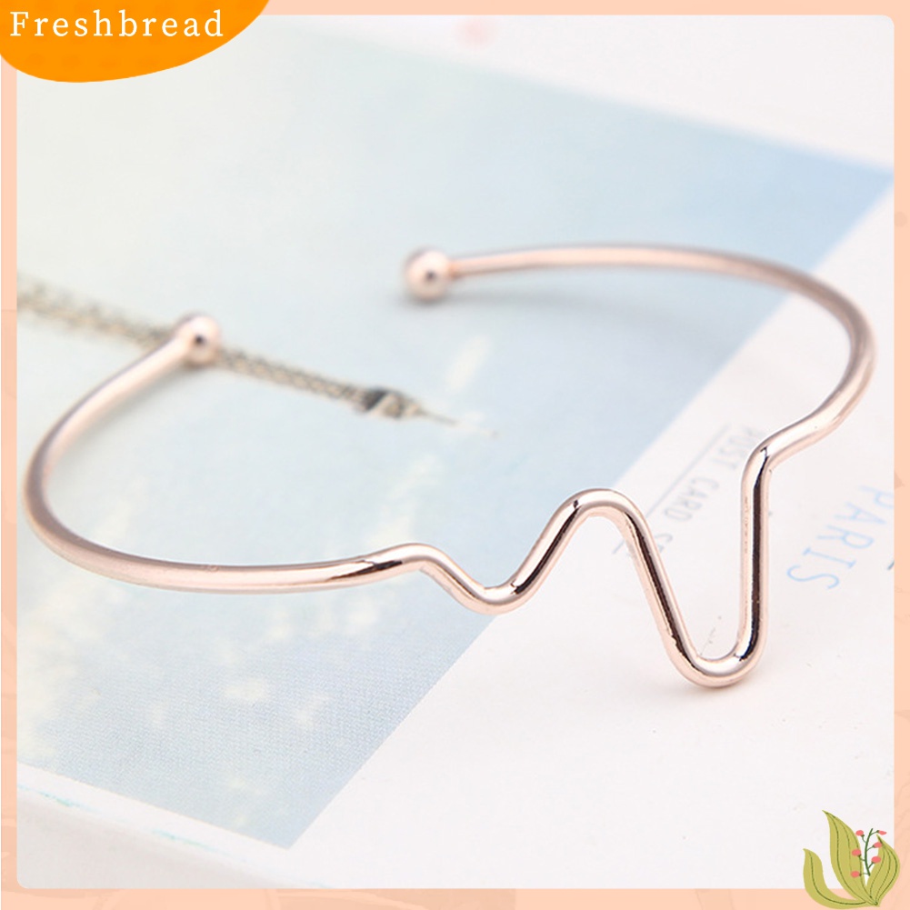 [TERLARIS]Fashion Simple Women Heart Beat Rhythm ECG Wave Open Ended Bangle Bracelet Gift