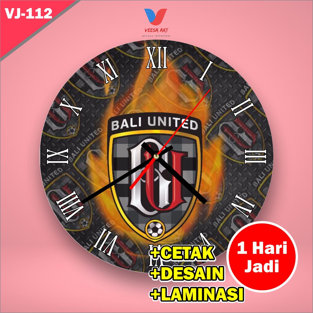 Hiasan Pajangan ruangan jam dinding kayu pria motif club sepakbola Bali United FC unik murah