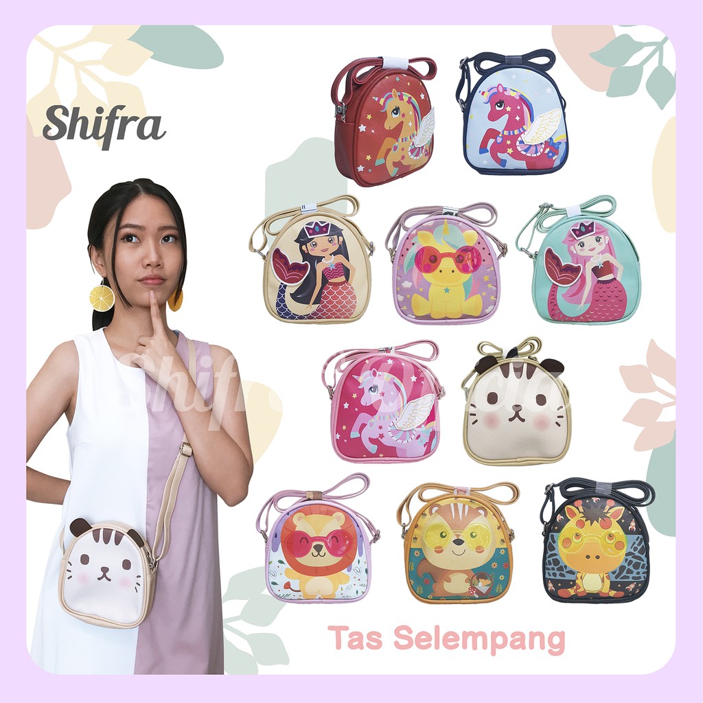 Shifra Tas Selempang Unik Wanita Remaja Oval Unicorn Flamingo Mermaid