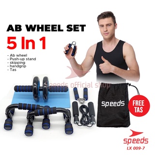 SPEEDS Ab Wheel Set Ab Wheel / Ab Roller / Alat Push Up  Stand Bar Alat Gym / Abdominal Roller Double Wheel 009-7