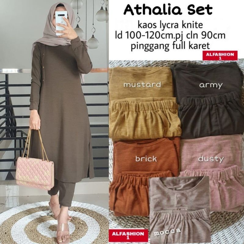 Athalia Set - Setelan Kaos Lycra Knite Rajut LD100+ SetCel / One Set Rajut / 298-6303