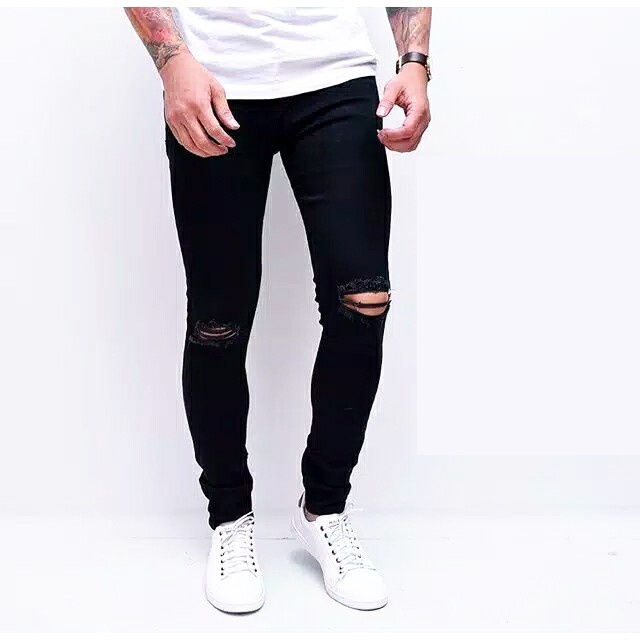 Celana panjang jeans sobek lutut pria robek ripped softjeans skinny fit