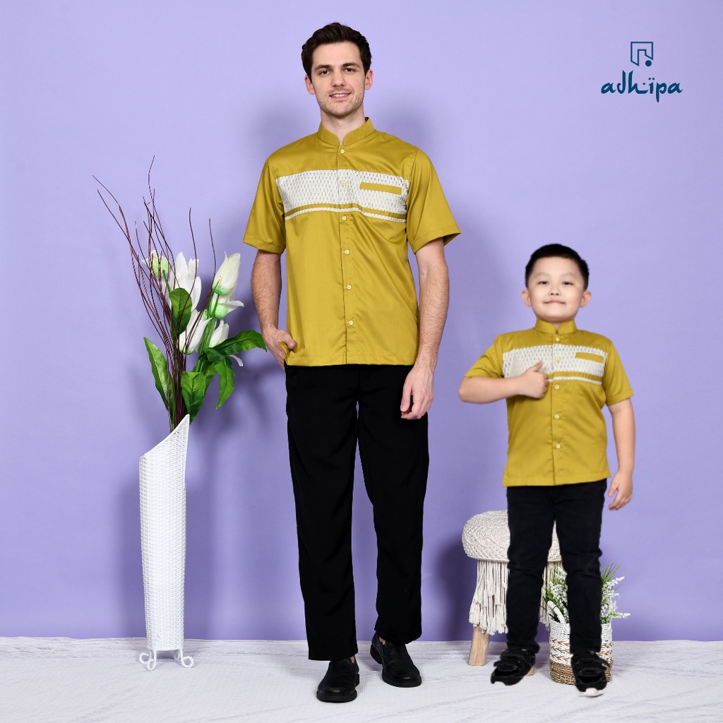 Koko Couple Ayah dan Anak warna hijau lime lemon songket