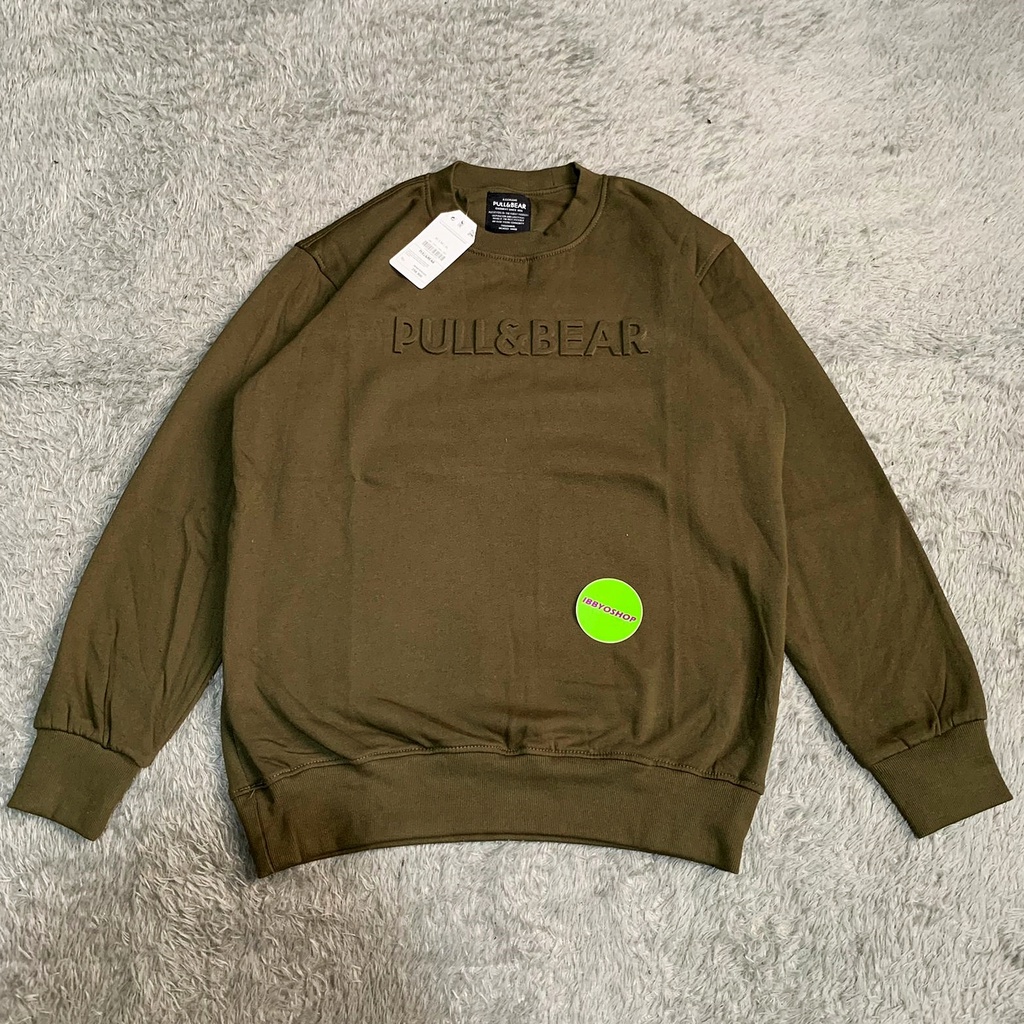 SWEATER CREWNECK PULL&amp;BEAR EMBOSS 3D FONT TIMBUL FULLTAG &amp; LABEL