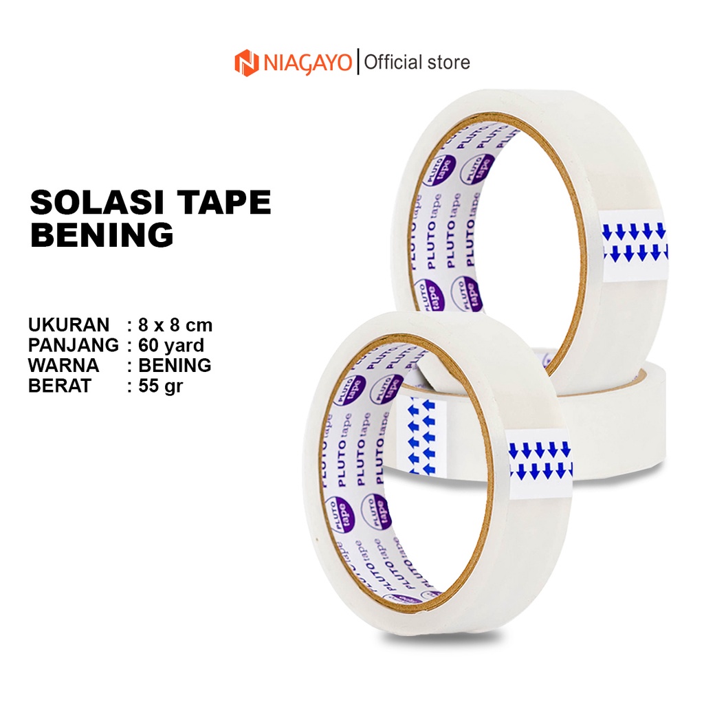 

Solasi Tape Bening Lakban 24 mm Ukuran 60 Yard