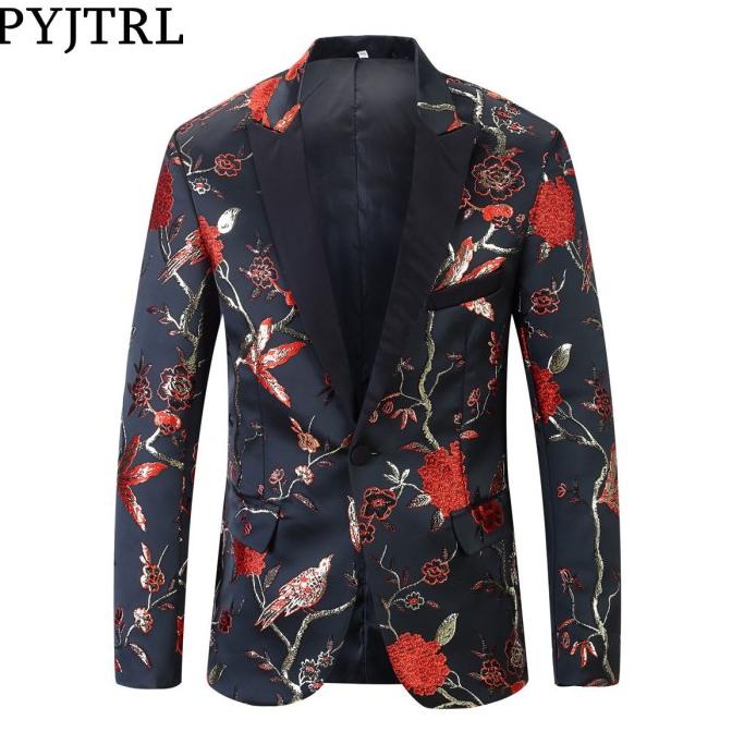 Blazer/Jas Pria Korea Import PYJTRL New Red Gold Blue Green Brocade