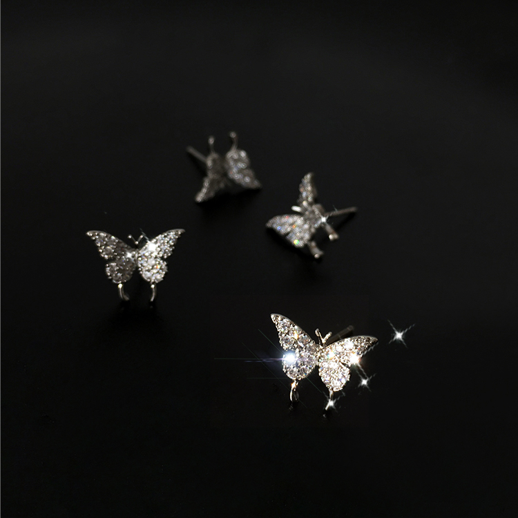 Pin/klip Jenis flash diamond butterfly earrings lady Lucu Manis Keren korea