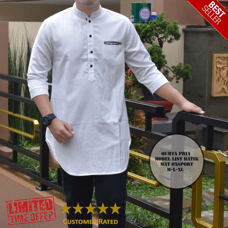 HOT kemeja pakistan pria / kemeja gamis pria - Putih M Big Size Jumbo