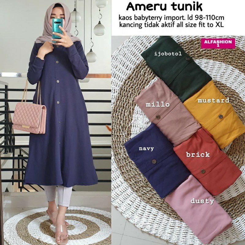 AMERU Tunik - Tunik Babyterry Import LD100 / Long Tunik / Tunik Babyterry Stretch / R.2 - 212-5349