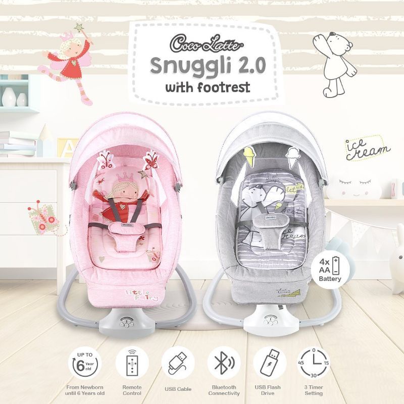 MKS - Cocolatte Snuggli 2.0 Footrest Premier Safari Patio Swing Ayunan Bayi Elektrik Features / OTOMATIS Bouncer Swing