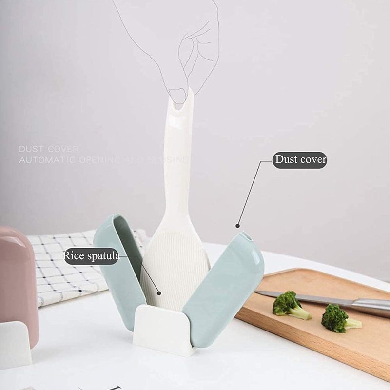 1PCS Portable Non-stick Creative Vertical Rice Spoon With Cover Automatic Opening And Closing Rice Spoon Holder For Kitchen Supplies