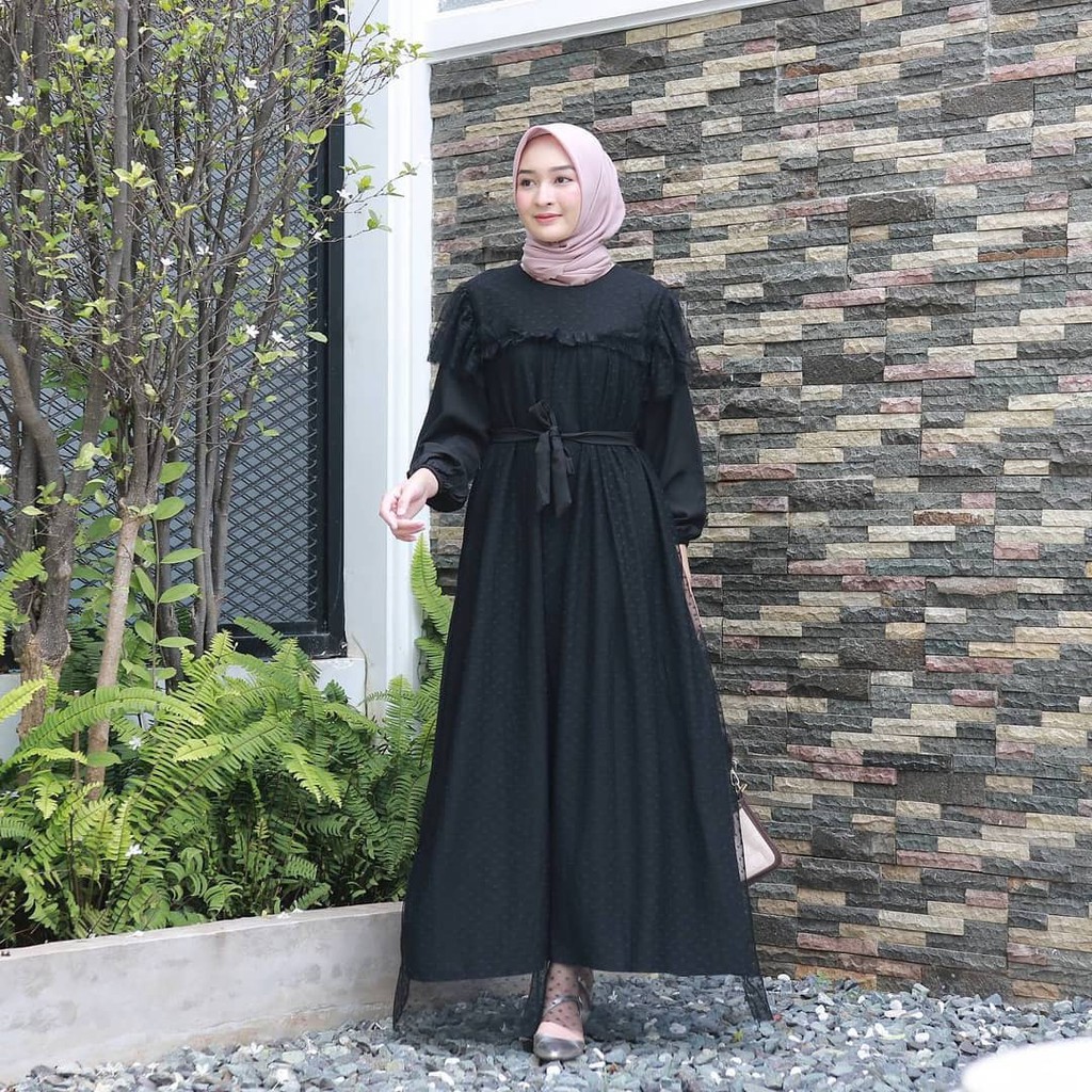 Mira Maxy Dress Mix Brukat Polka l Gamis Kondangan Fashion Wanita Terlaris