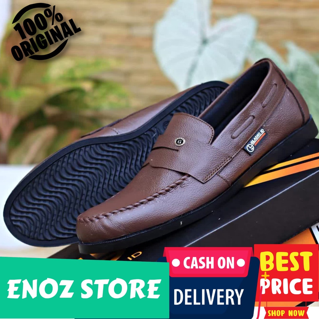 ENOZSTORE - SLIP ON KASUAL PRIA KULIT ASLI ORIGINAL SEPATU SLOP KEREN TRENDY COWO KEKINIAN