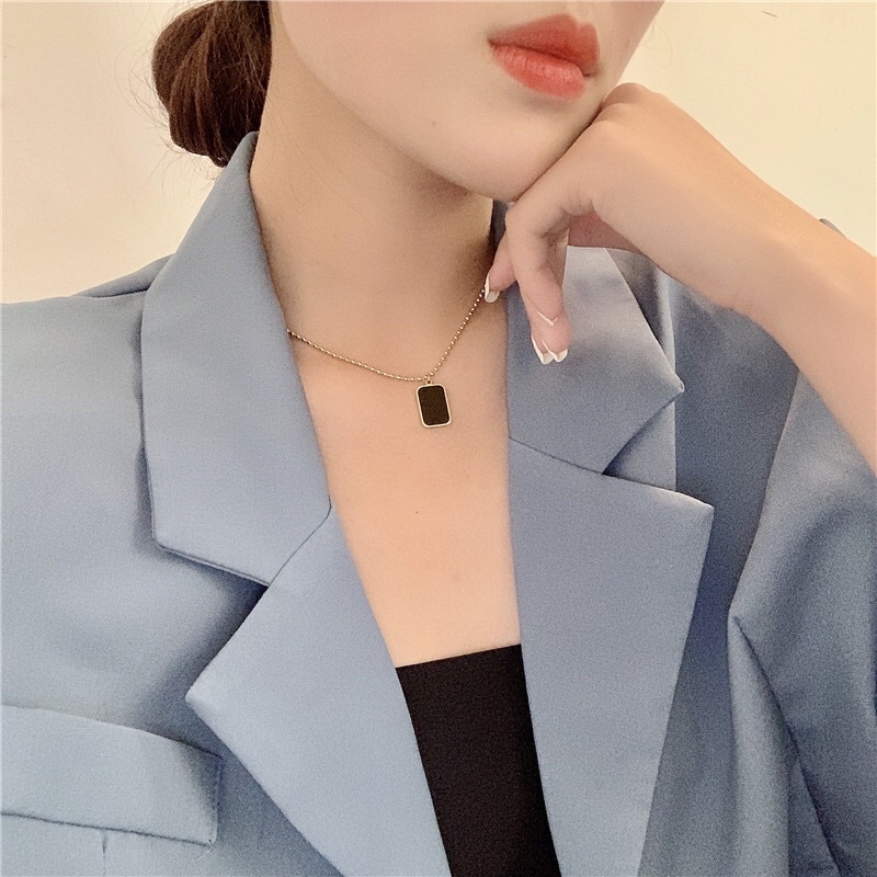 Kalung Titanium Black Square Biji lada Korea Fashion Vintage Trending Style