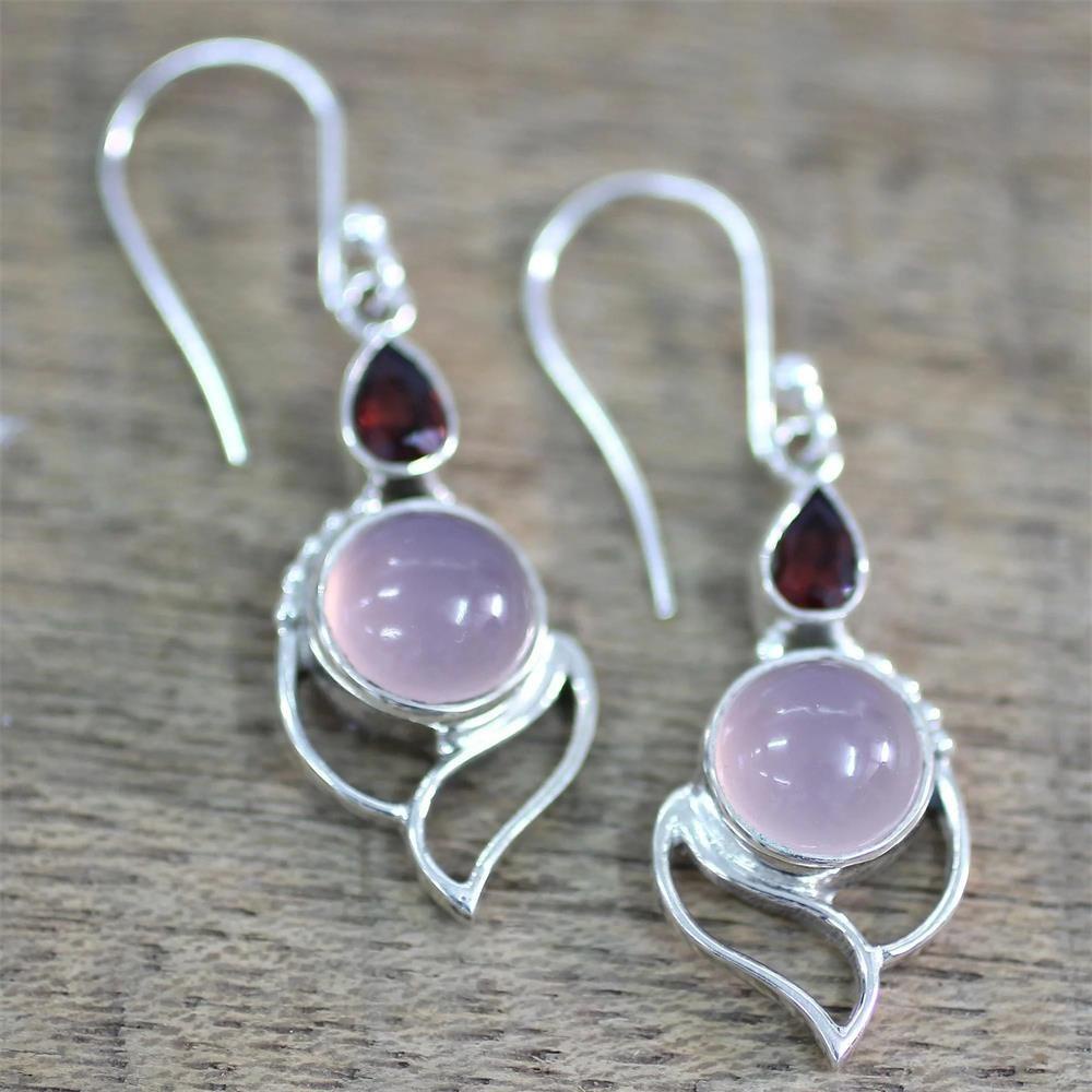 Anting Kait Gantung Wanita Hias Moonstone Ruby Chalcedony Untuk Pesta