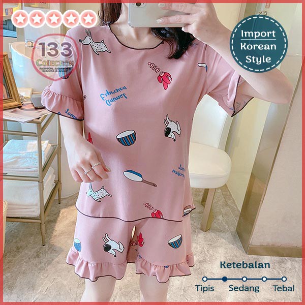 Baju Tidur Neci Keriwil Import Rumbai 居家服 | Setelan Piyama HP Hotpants Gelombang-Bowl