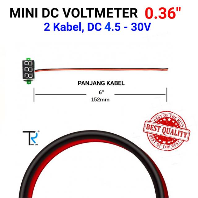 Volt Meter Digital DC 4.5V - 30V Mini 0.36inch Tanpa Frame 2 Kabel