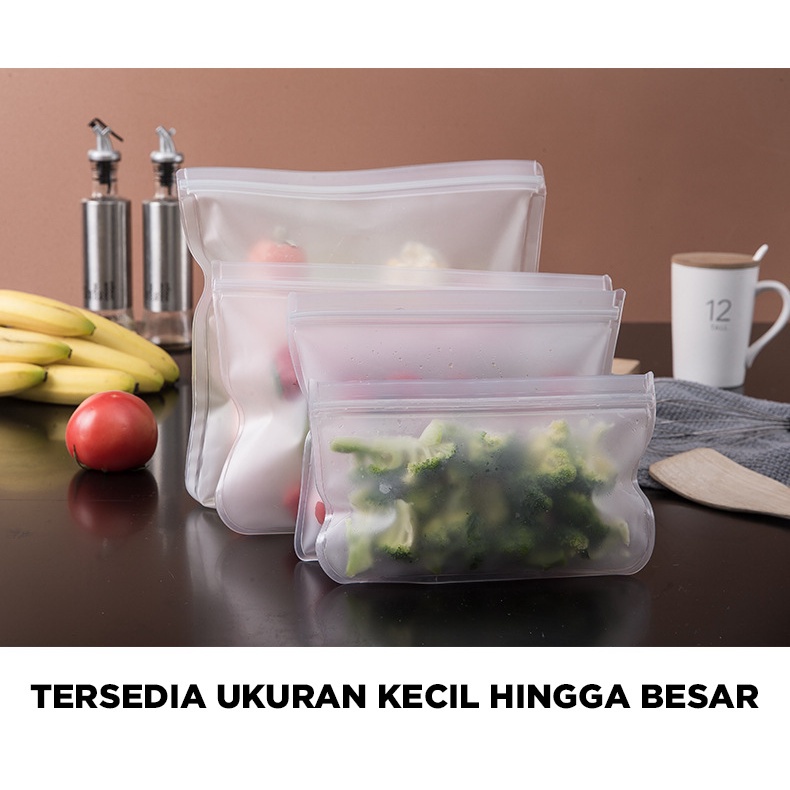 TOKOMUDA Kantong Penyimpanan Makanan Kedap Udara Zipper Pouch Reusable Silicone Food Bag Kantong makanan FOOD STORAGE