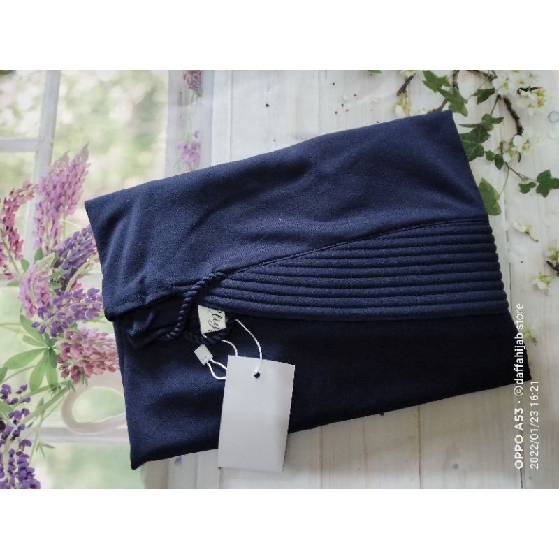 hijab jersey tali tambang/bergo jersey tali kepang/hijab jersey tali kepang/kerudung jersey tambang/hijab tali tambang polos variasi-Navy jersey stela