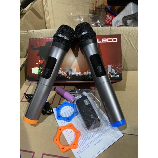 terbaru paket mic FLECO M13 doubel wireless mic tampa kabel isi 2 pcs + receiver ori mantap