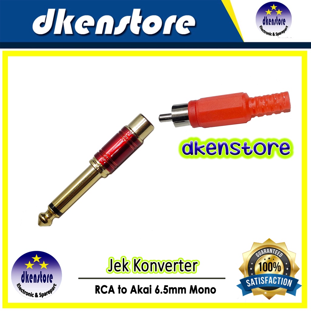 Jek konverter RCA to akai 6.5mm Mono konektor rca ke mic mono premium