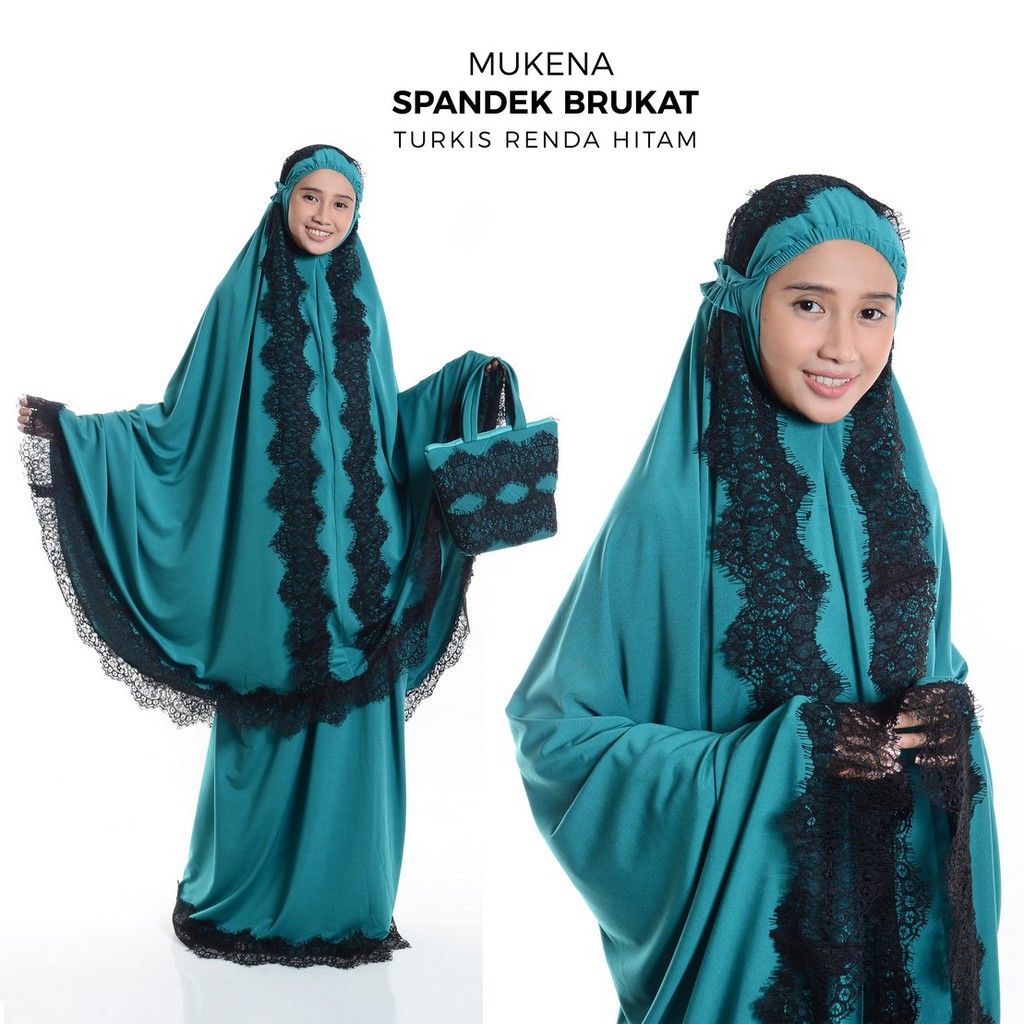 MUKENA SPANDEK BRUKAT RENDA HITAM