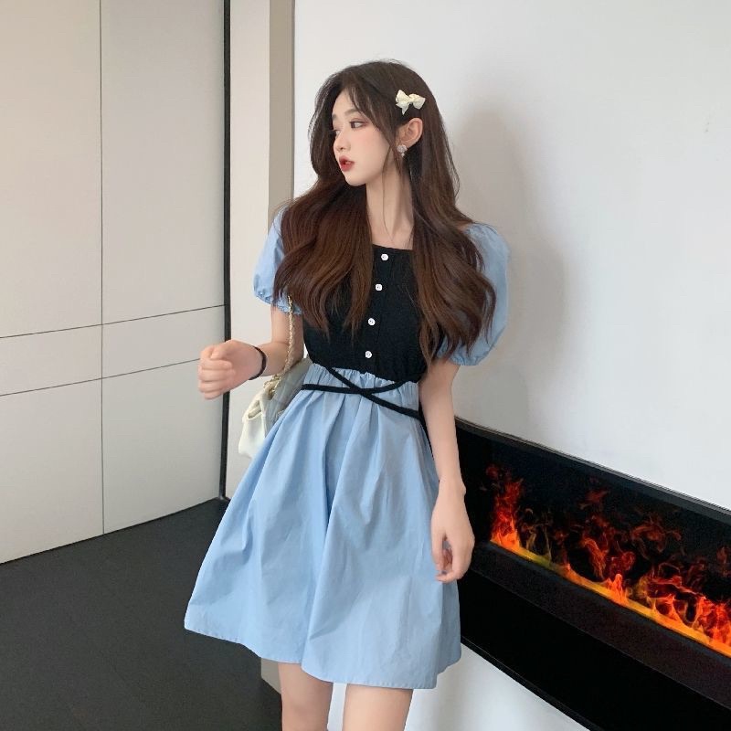 BKY - Korean Off Shoulder Midi Dress - Square Neckline - Puff Sleeves - Flare skirt - Dami