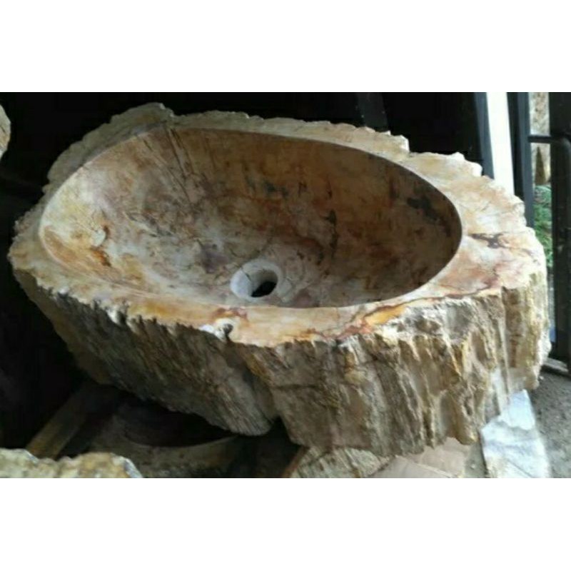Wastafel Batu Fosil Kayu Natural