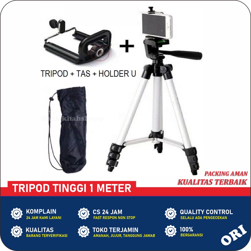 Tripod HP dan Kamera Universal + Free Holder U dan Tas Tripod Dudukan Kamera Original