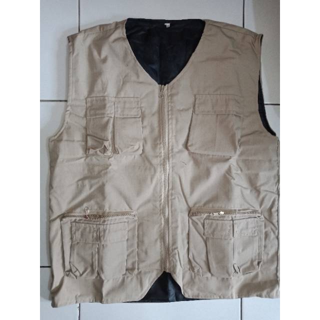 Rompi Outdoor/Lapangan Non Kerah Ripstop Hijau Army, Krem/Khaki, Hitam, Abu