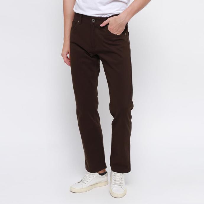 New Product Edwin Celana Jeans Milan-018 Regular Fit Pria Panjang Brown - Cokelat Tua, 28 Free