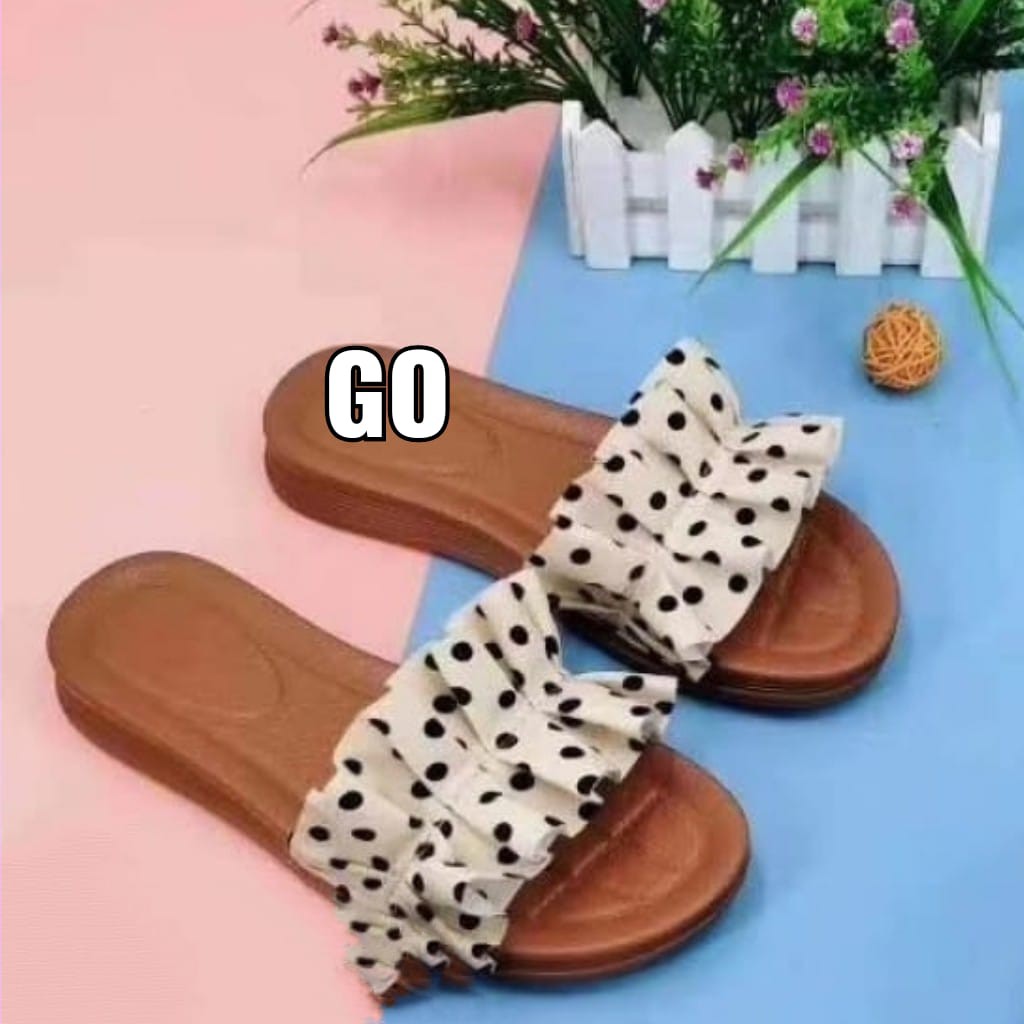 gos Import REMPOL POLKADOT COKLAT Sandal Wanita Murah Slip Casual Teplek Sendal Cewek Flat