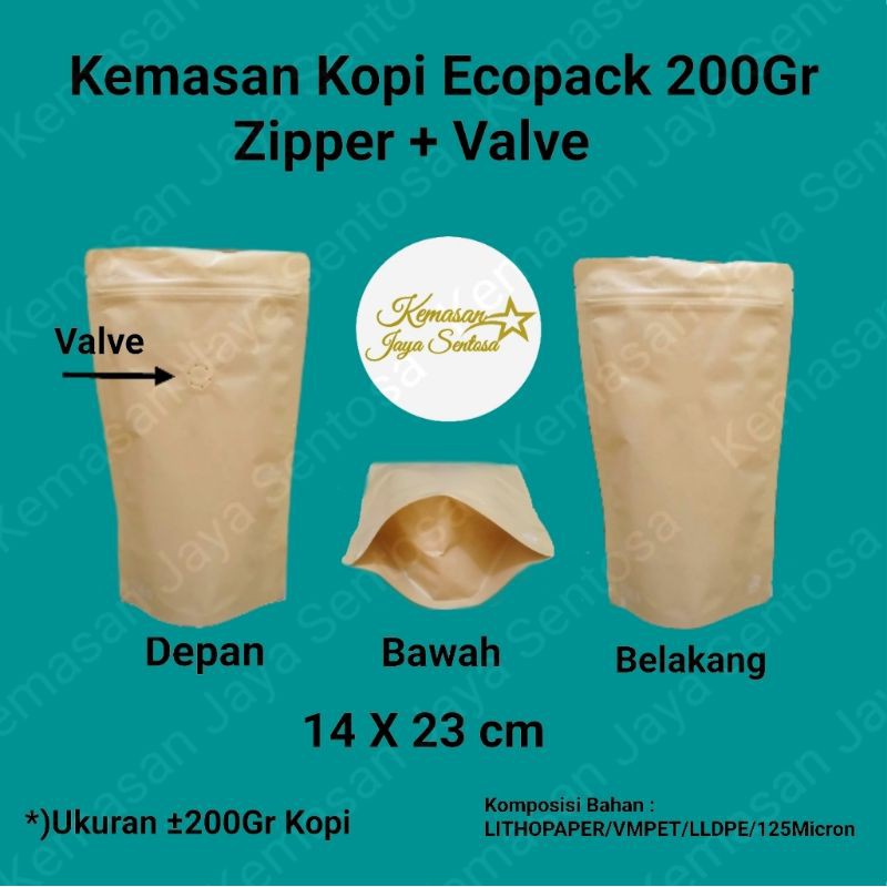 Kemasan Kopi Paper Metalized 200gr Zipper + Valve.Kemasan Kopi.