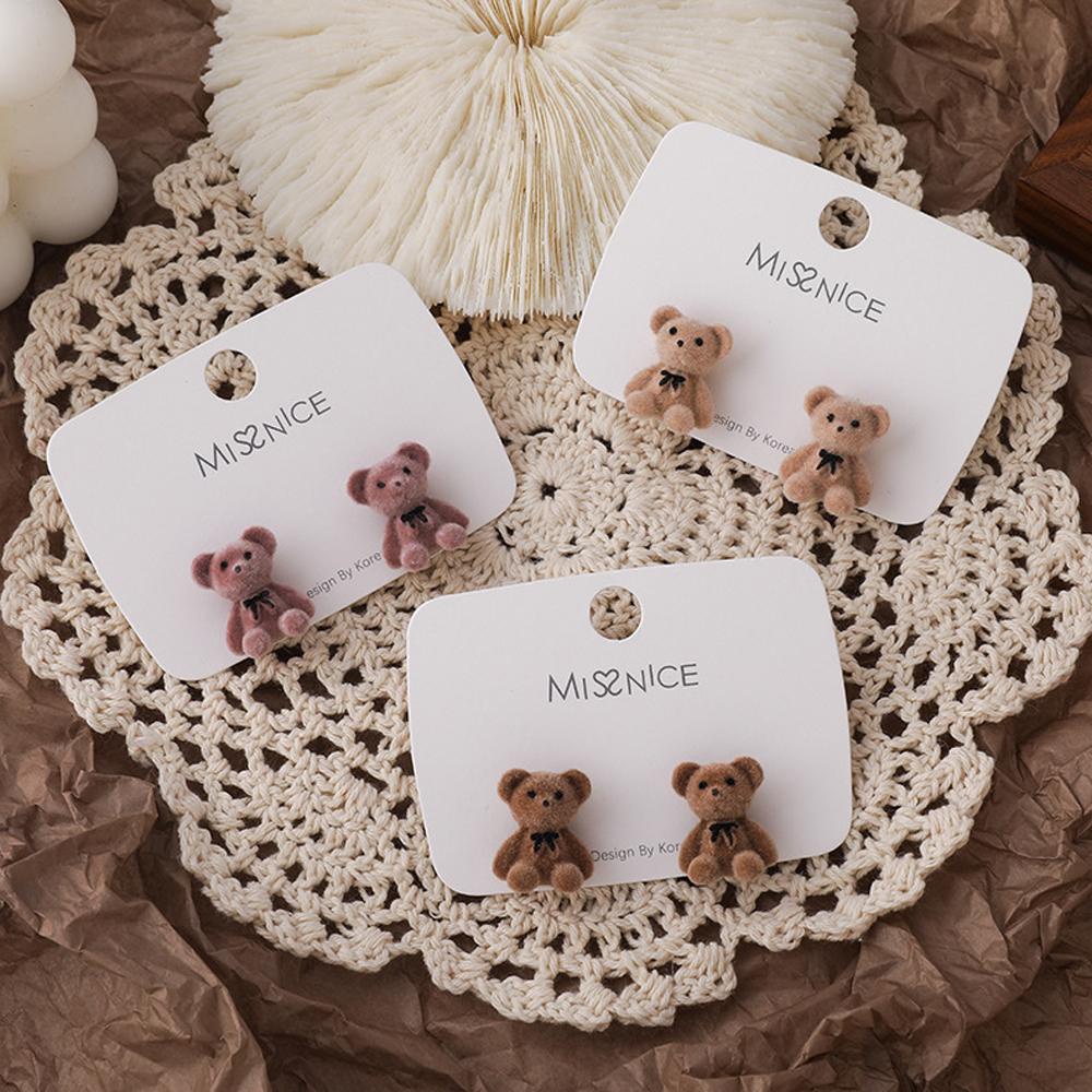 Needway Bear Stud Earrings Manis Trendi Potong Gadis Busur