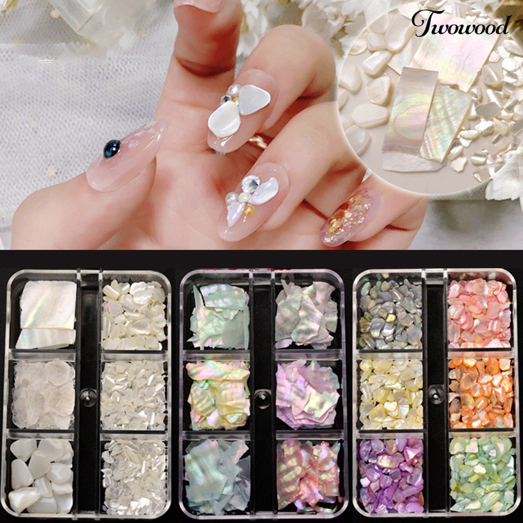 Twowood 1 Kotak Batu Kerang Warna-Warni Untuk Dekorasi Manicure / Nail Art