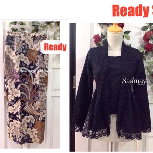 Set Kebaya kutupeplum hitam & rok bisa pilih sasmaya